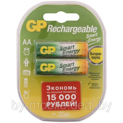 Аккумулятор GP 1000mAh АА NiMh тип AA R06 LR6 LR06 (2 шт. в одной упаковке)