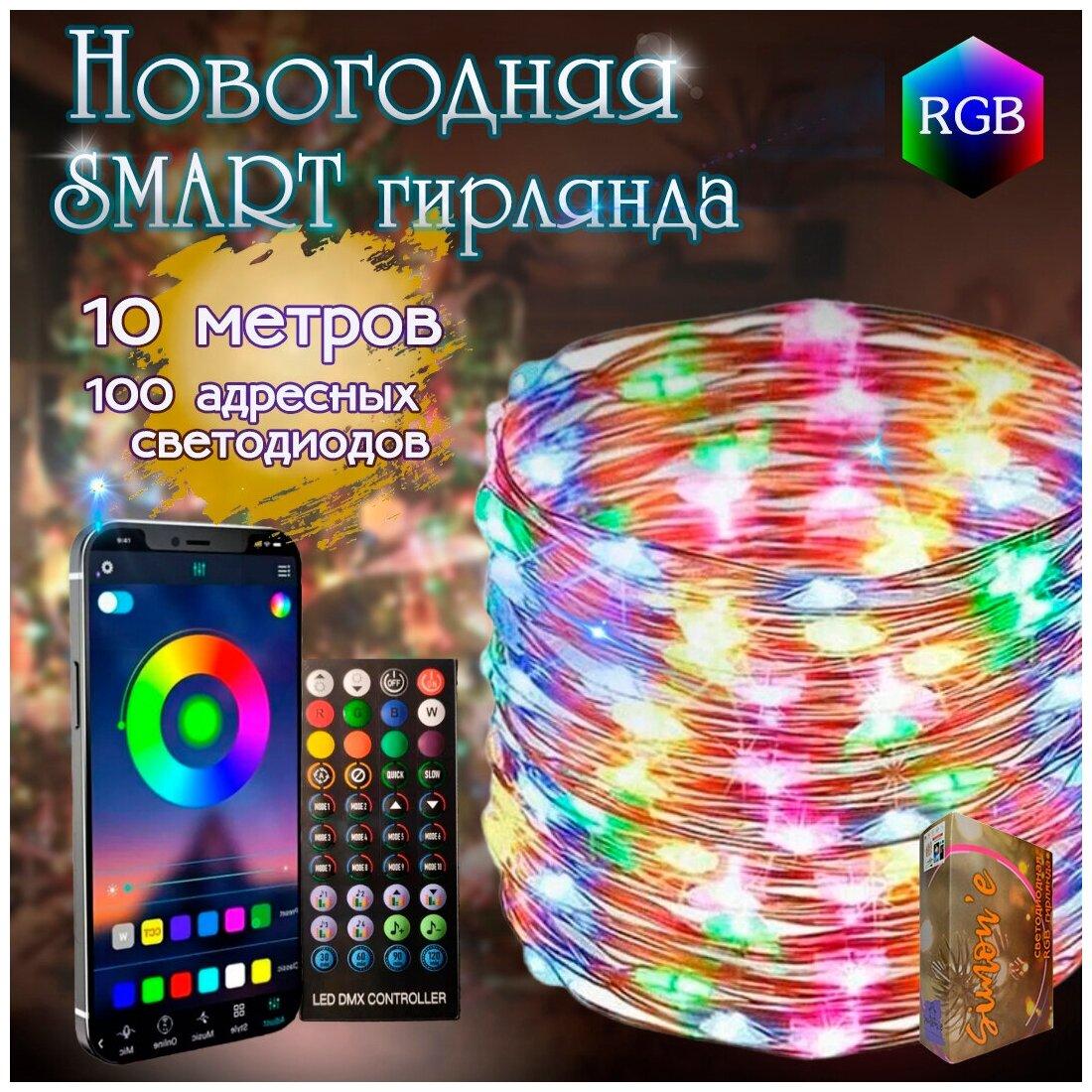 Умная USB лента-гирлянда 10 метров 100 LED с пультом и управлением через телефон - фото 3 - id-p195715880