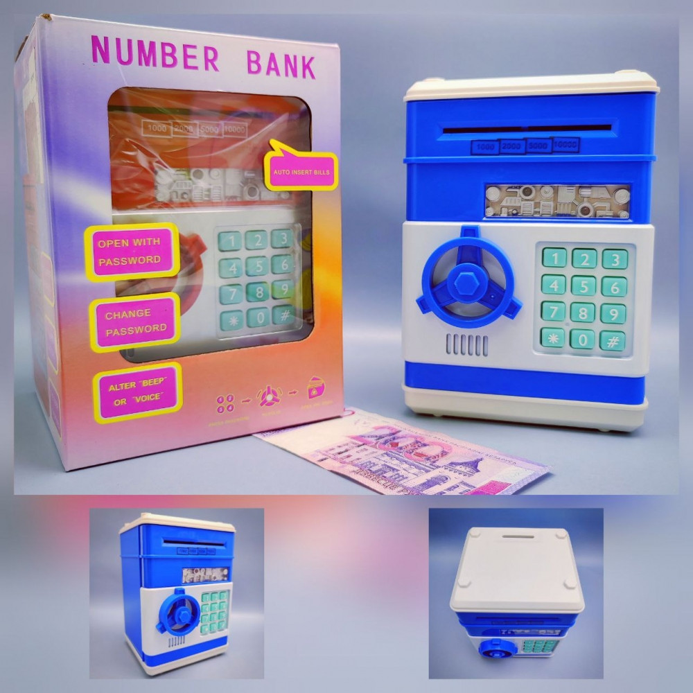 Электронная Копилка сейф Number Bank с купюроприемником и кодовым замком (звук) Синяя - фото 9 - id-p195608921