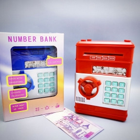 Электронная Копилка сейф Number Bank с купюроприемником и кодовым замком (звук) Красная, фото 1