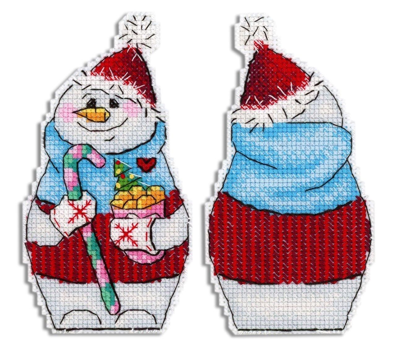 Набор для вышивания крестом «Снеговик с угощениями». - фото 1 - id-p195963909