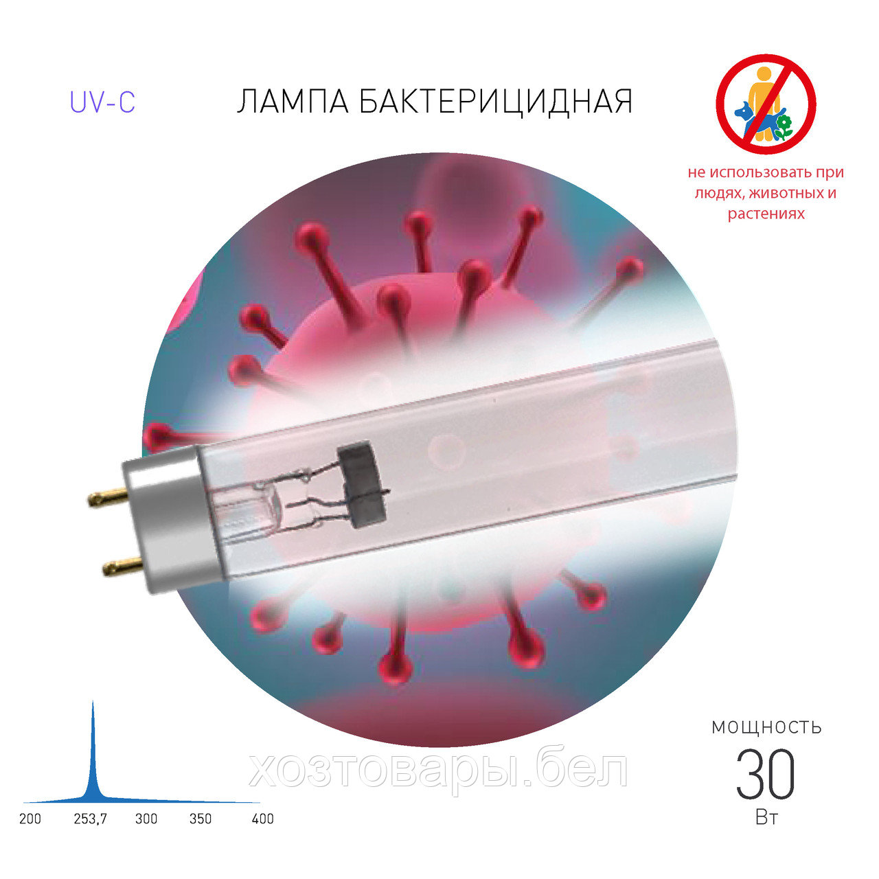 Лампа бактерицидная 30 Вт T8/G13 с УФ-С излучением, ЭРА - фото 3 - id-p195974106