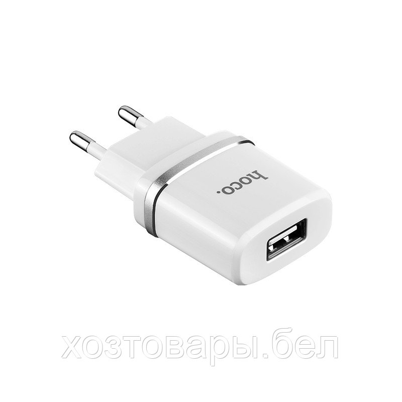 Сетевое зарядное устройст ЗУ HOCO C11, 1хUSB-А, 1А + кабель AM-8pin (Lightning), 1 м, белый (10/100) - фото 2 - id-p195973970