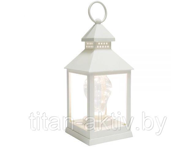 Фонарь декоративный с лампочкой, белый корпус, размер 10,5х10,5х24 см, цвет теплый белый ( Класс защ