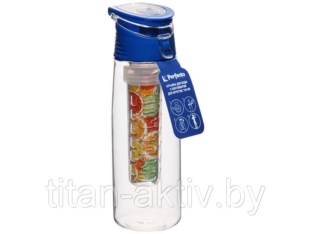 Бутылка для воды с контейнером д/фруктов, 750 мл, синяя, PERFECTO LINEA (спорт, развлечение, ЗОЖ) - фото 1 - id-p195974299
