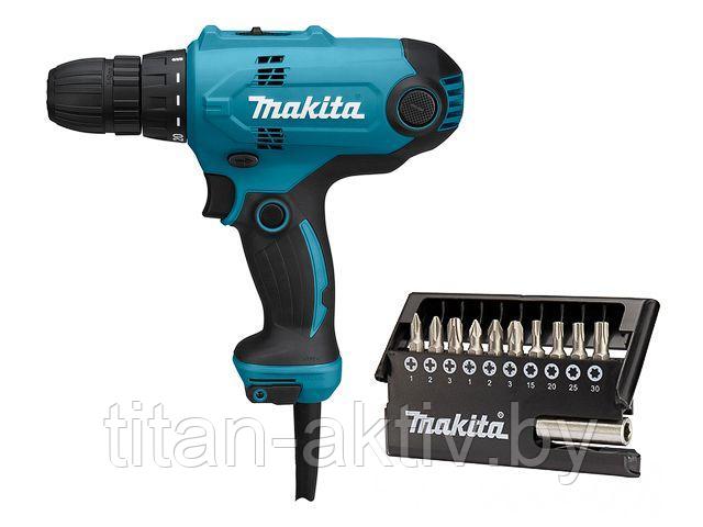 Дрель-шуруповерт MAKITA DF 0300 в кор. + набор бит (11 шт.) (320.0 В, 2 скор., 56 Нм, 1500/450 об/ми