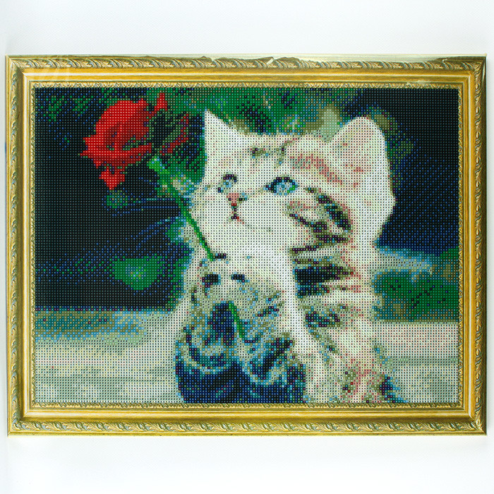 Алмазная мозаика (живопись) 40*50 см, котенок с розой - фото 2 - id-p195991081