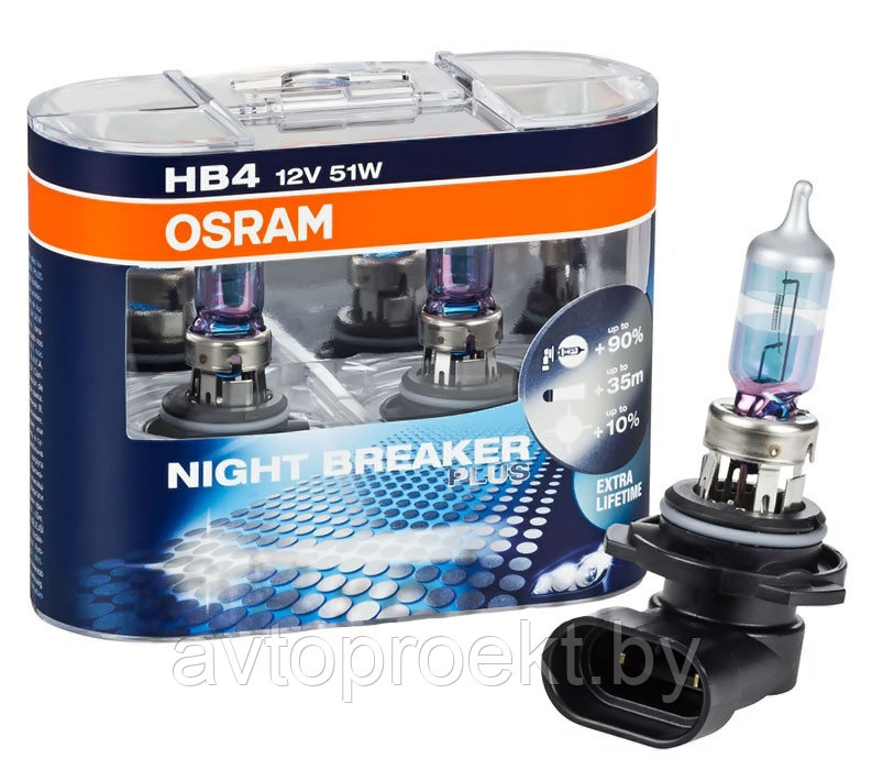 Галогеновые лампы Osram Night Breaker 9006 HB4 +90%