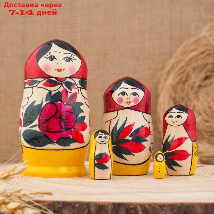 Матрёшка "Семёновская", красный платок, 5 кукольная, 12 см - фото 1 - id-p195654506