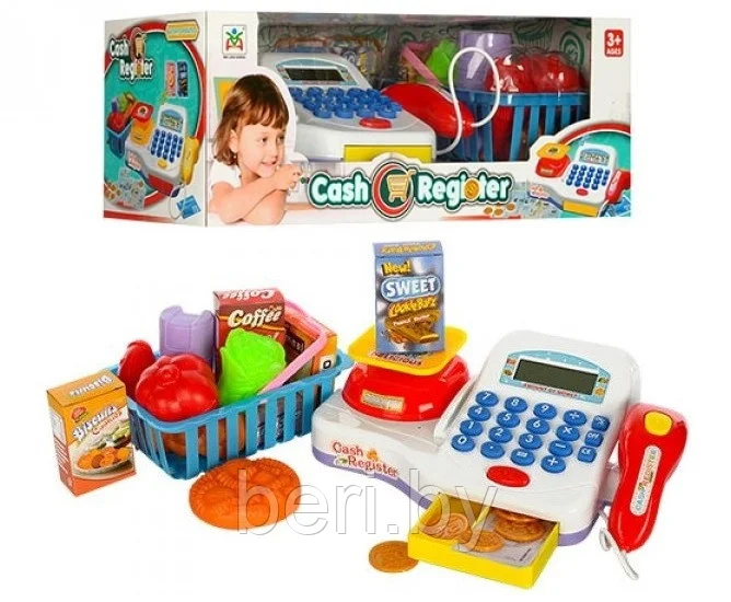 Касса детская игрушечная, дeтcкий кaccoвый aппapaт со сканером, пpoдуктaми и весами, свет, звук ш - фото 1 - id-p196037429