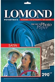Фотобумага Lomond сатин A4, 290 г/м2, 20 л., Bright (1108200)