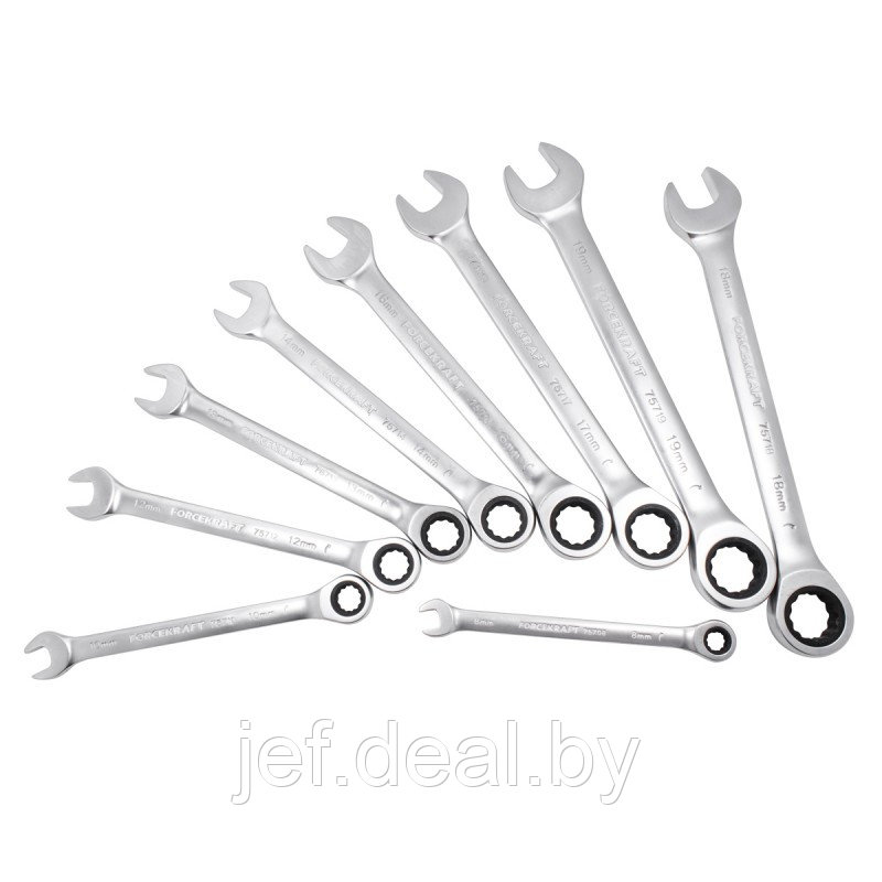 Набор ключей комбинированных трещоточных 9 предметов в пластиковом держателе FORCEKRAFT FK-51092 - фото 2 - id-p196089311