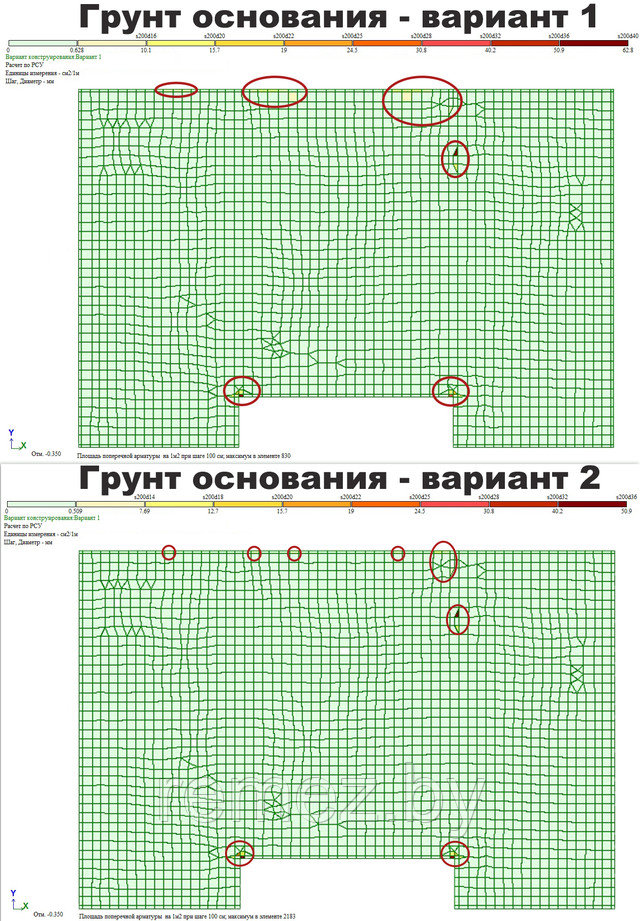 необходимые места усиления фундамента поперечной арматурой