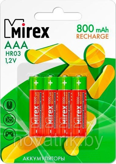 Аккумулятор Ni-MH Mirex HR03 / AAA 800mAh 1,2V 4BP - фото 1 - id-p86357449