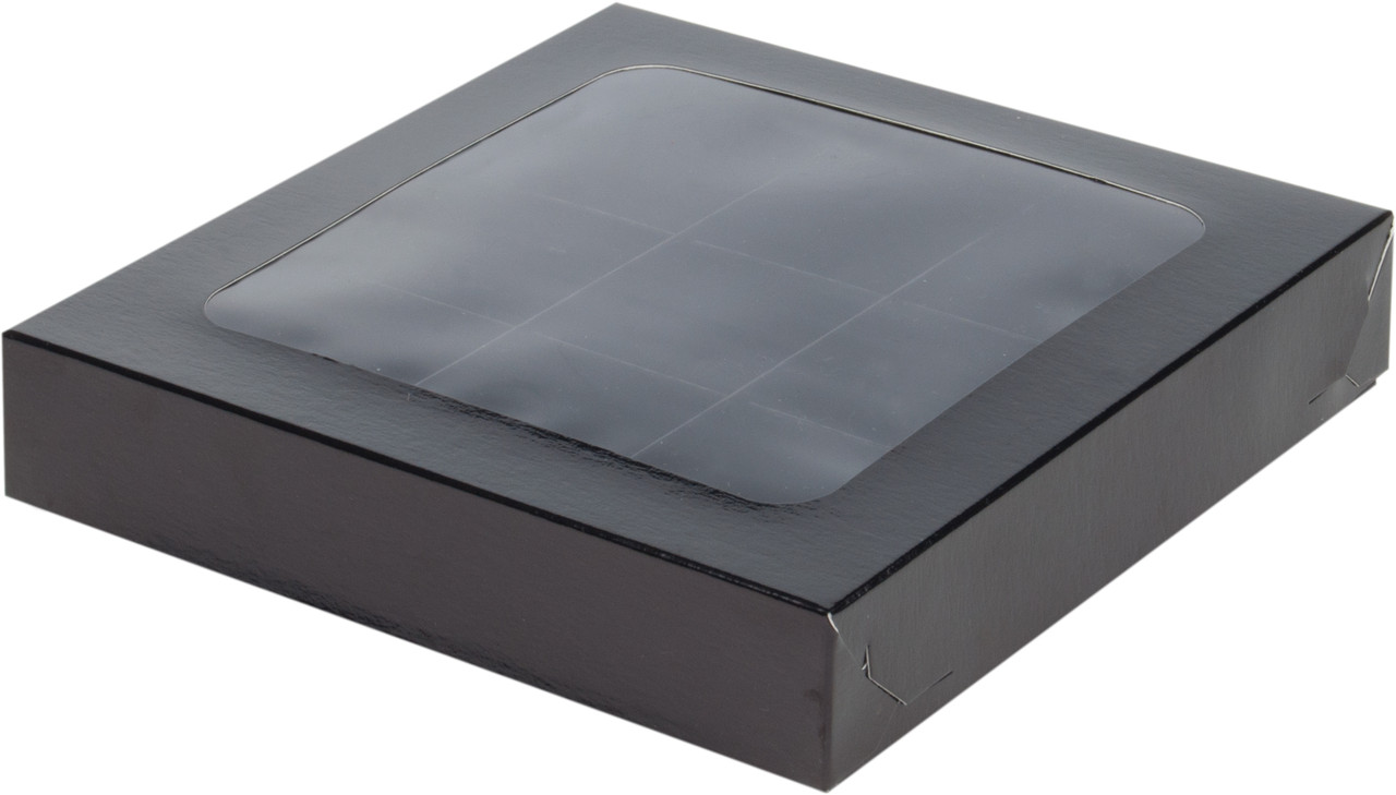 Коробка для 9 конфет с вклееным окном Черная, 155х155х h30 мм - фото 1 - id-p117756025