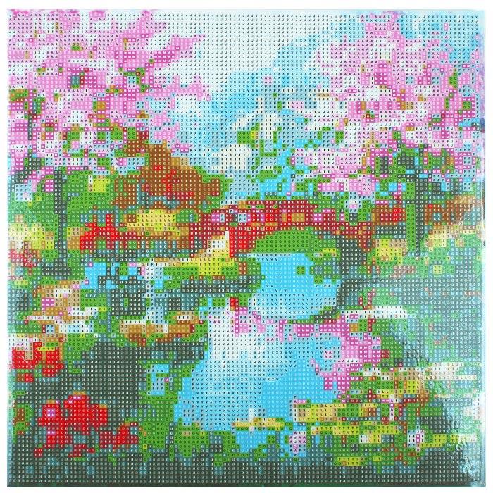 Алмазная живопись 30*30 см, цветение сакуры у пруда - фото 2 - id-p196201517