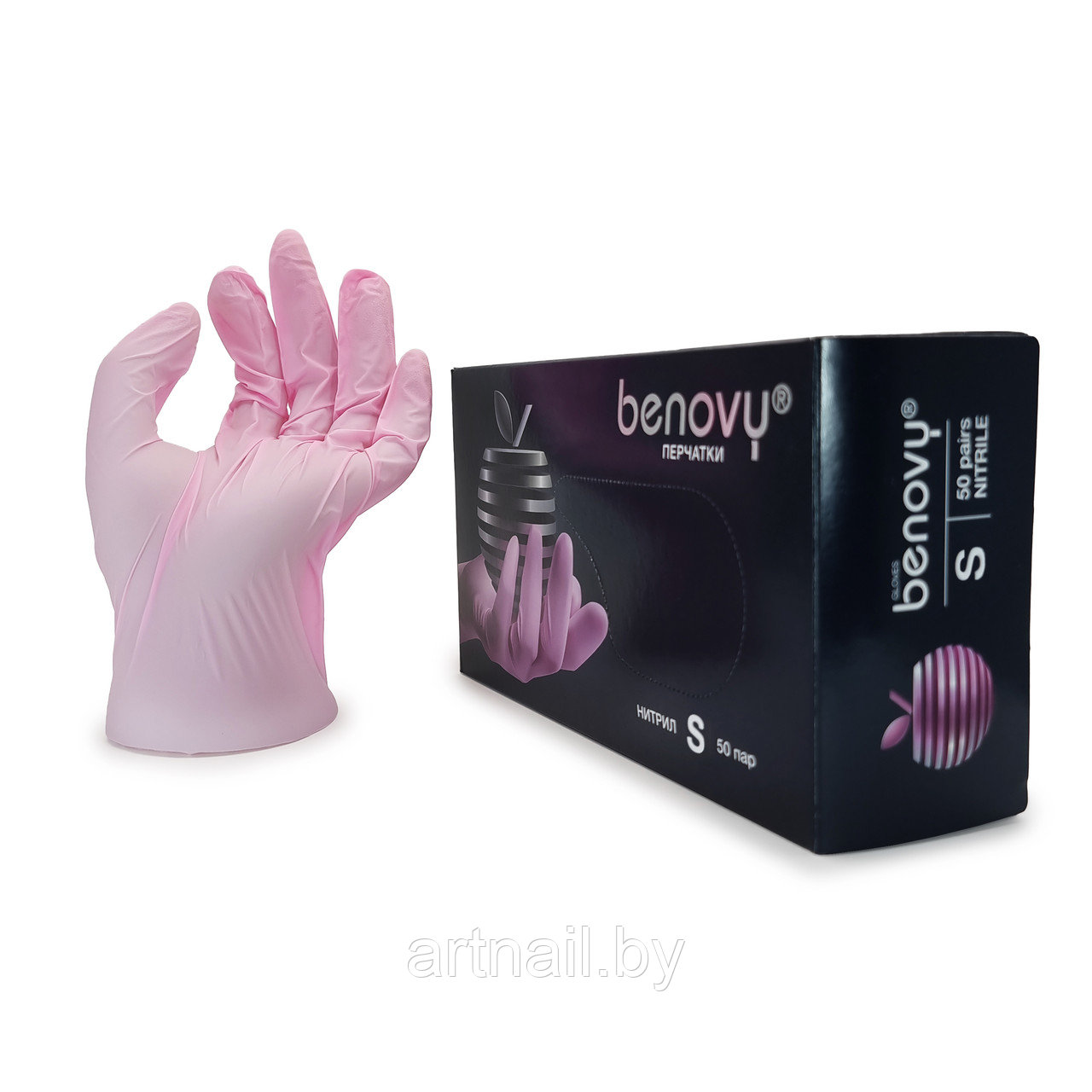 Перчатки нитриловые Benovy,размер S, розовые, 100шт/уп. (50 пар) - фото 1 - id-p154246573