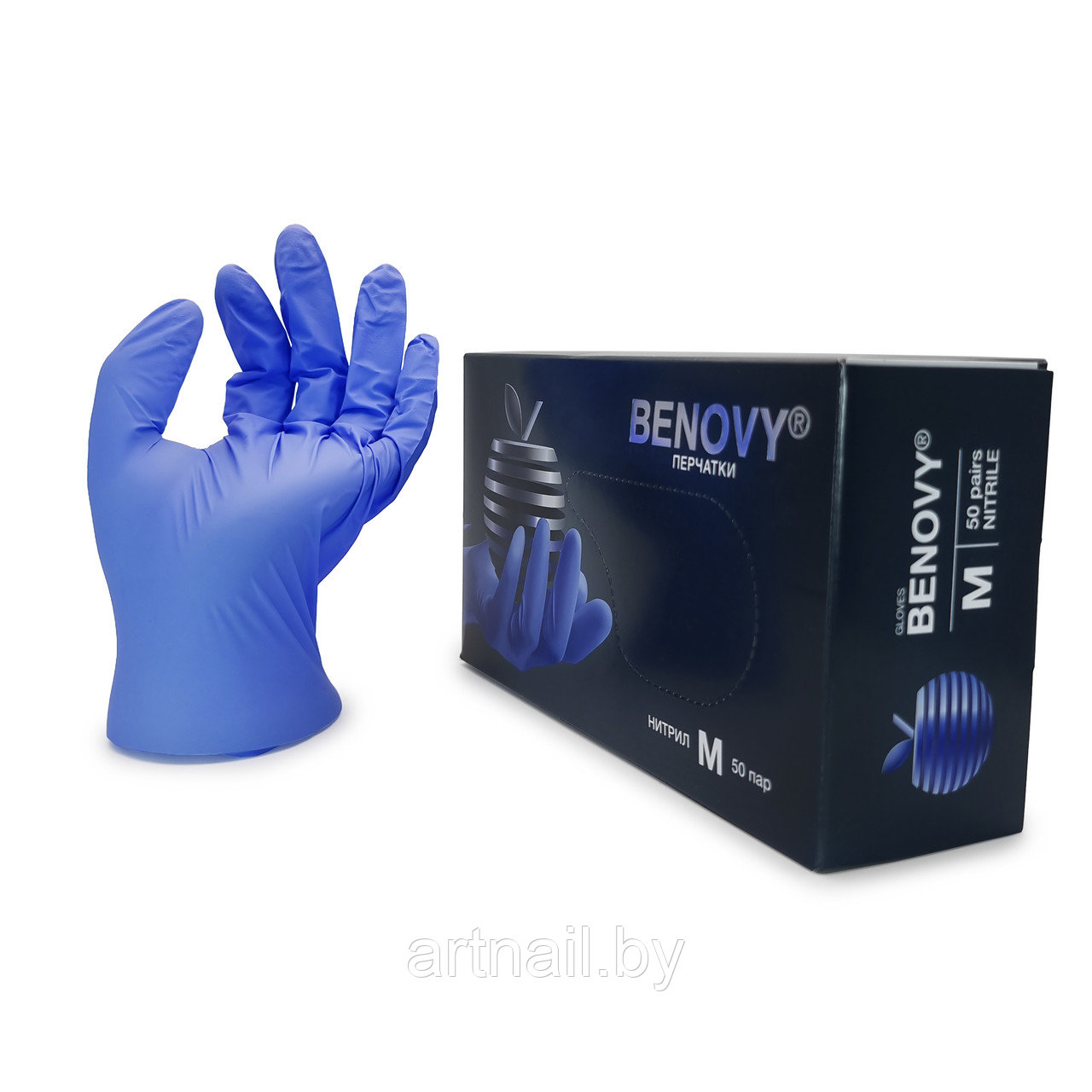 Перчатки нитриловые Benovy, размер M, сиренево-голубые 100 шт/уп. (50 пар)