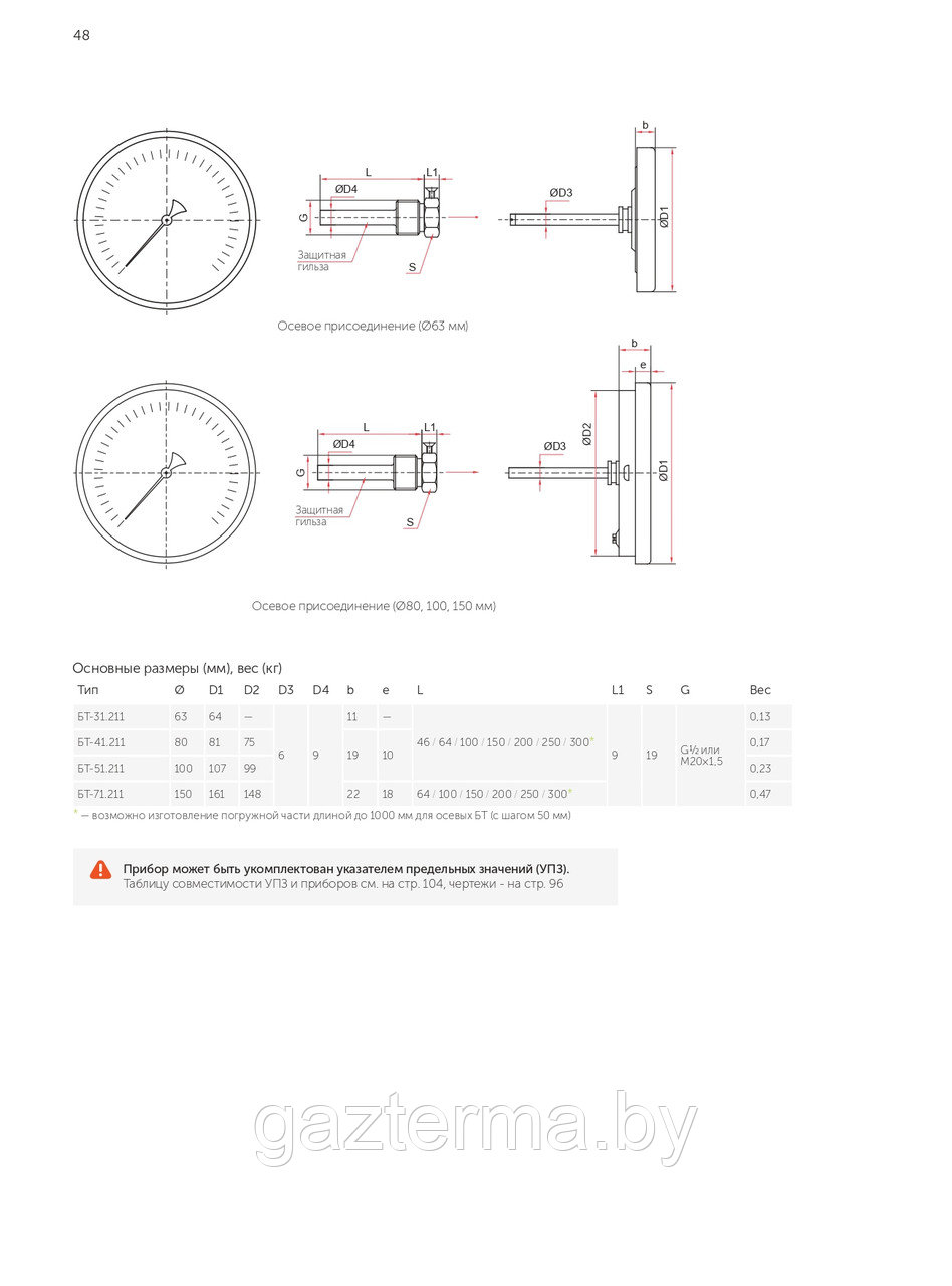 Термометр биметаллический БТ-51.211(0-350С) G1/2 - фото 4 - id-p196202016