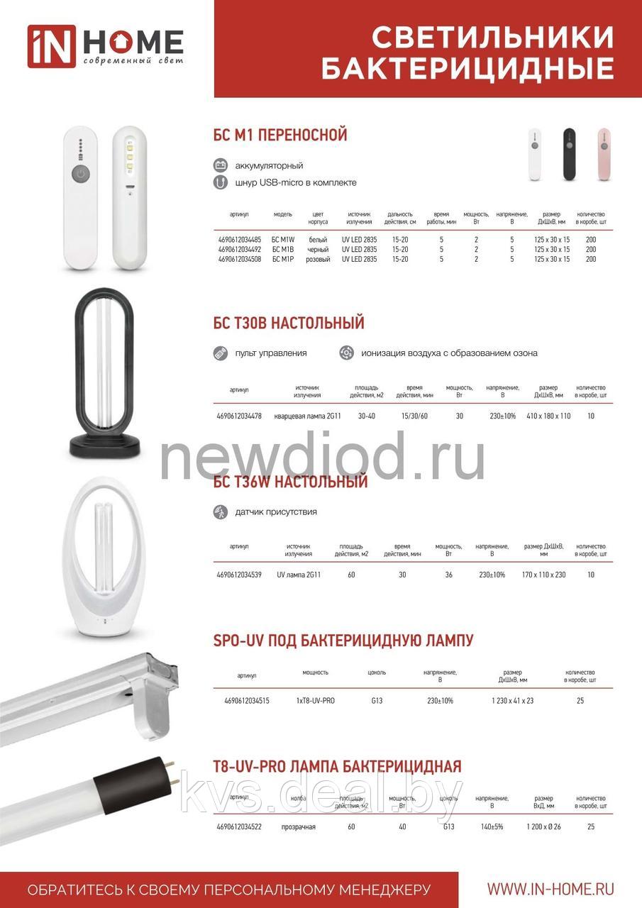 Светильник под бактерицидную лампу SPO-UV 1xT8-UV-PRO G13 40Вт 230В IP20 1200 мм IN HOME - фото 2 - id-p196252699