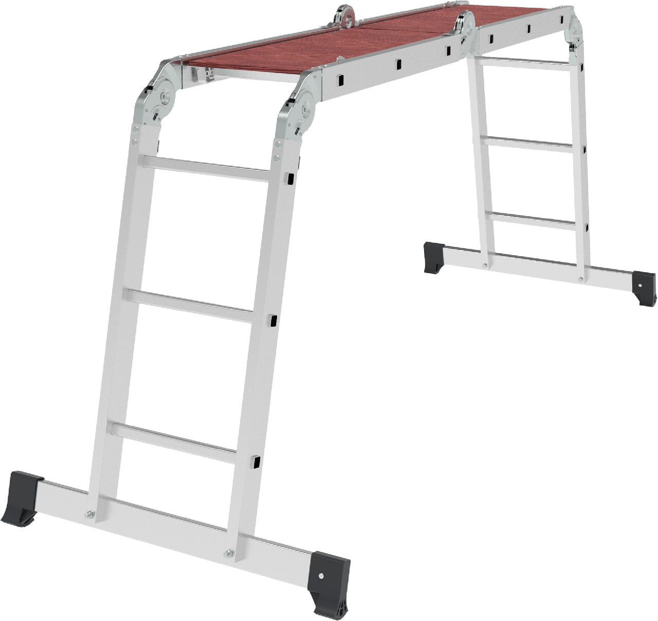 Алюминиевая четырёхсекционная шарнирная лестница-трансформер с помостом, ширина 340 мм NV 1330 1330403 - фото 1 - id-p196258014