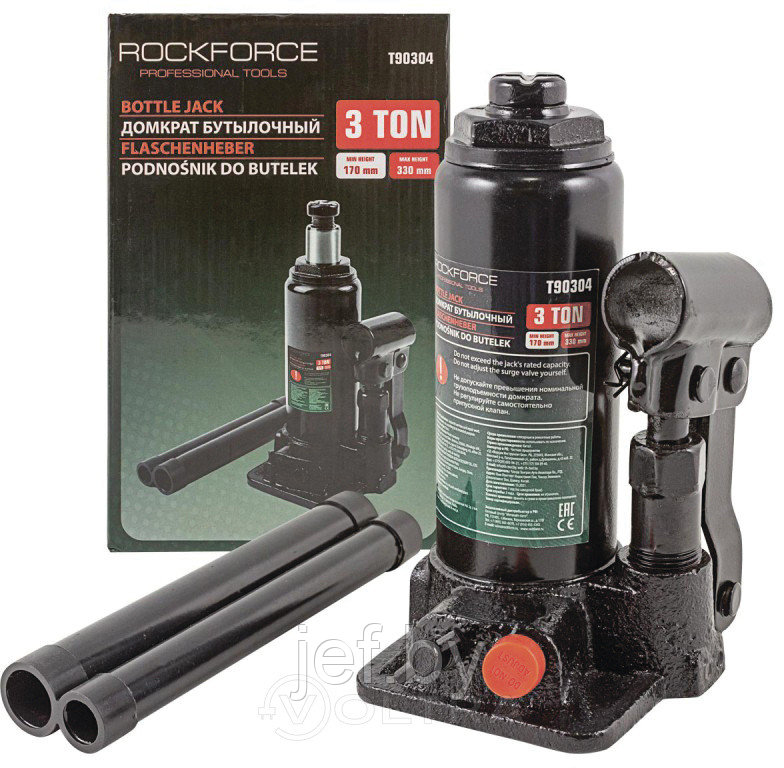 Домкрат бутылочный с клапаном 3т ROCKFORCE RF-T90304 DS