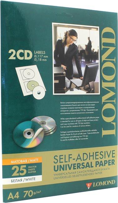 LOMOND 2101013 (A4, 25 листов, 2части, 70 г/м2, для CD) бумага универсальная самоклеящаяся