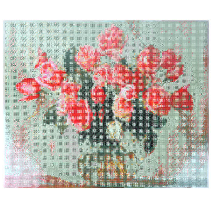 Алмазная живопись 40*50 см, розы в стеклянной вазе - фото 2 - id-p196335683
