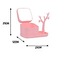 Органайзер для мелочей / косметики 2 в 1 со складным зеркалом и подставкой-деревцем для украшений  Розовый, фото 9