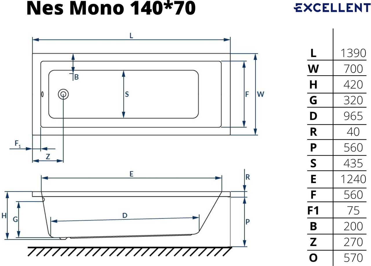 Ванна Ness Mono 140*70 - фото 2 - id-p196335854