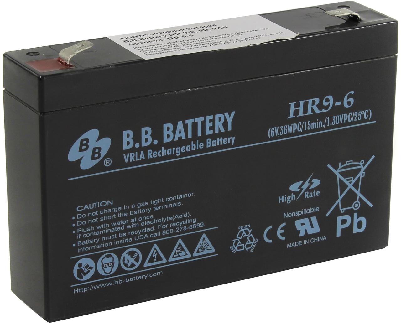 Аккумулятор B.B. Battery HR9-6 (6V, 9Ah) для UPS
