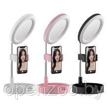 Мультифункциональное зеркало для макияжа с держателем для телефона G3 и круговой LED-подсветкой Белое - фото 1 - id-p133757998