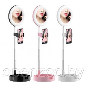 Мультифункциональное зеркало для макияжа с держателем для телефона G3 и круговой LED-подсветкой Черное - фото 1 - id-p133757999