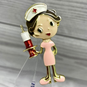 Бижутерия брошь Медсестра с уколом 5 см Розовая - фото 1 - id-p171441932