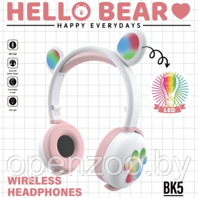 Беспроводные Bluetooth наушники Hello Bear BK-5 с подсветкой Розовый с белым