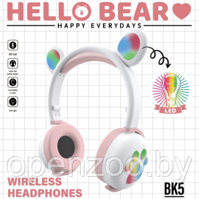 Беспроводные Bluetooth наушники Hello Bear BK-5 с подсветкой Розовый с белым - фото 1 - id-p164987272