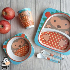 Детская посуда из бамбука из 5 предметов (набор) Bamboo Ware Kids Set. Выбери своего зверька Ёжик