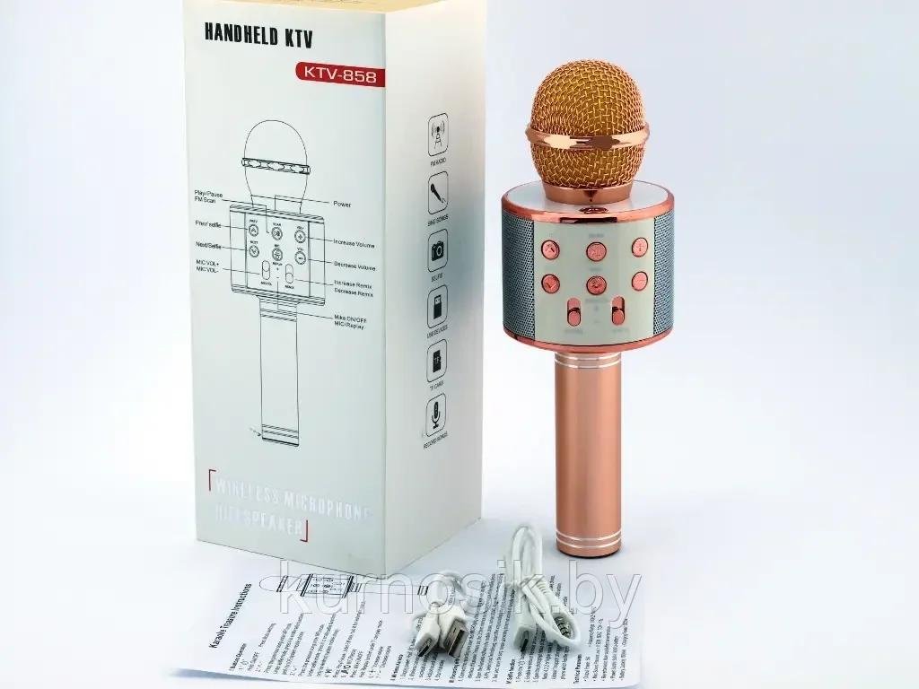 Микрофон с функцией караоке Handheld, rose gold, KTV-858 (копия) - фото 1 - id-p196349758