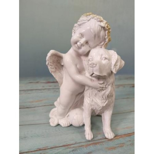 Статуэтка из полистоуна ангелочек с собакой золото 17см арт. ПЛ-10325 - фото 1 - id-p191479360