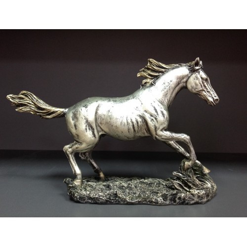 Статуэтка из полистоуна конь бегущий черненое серебро 22 см арт. ПЛ-12392 - фото 1 - id-p191479382
