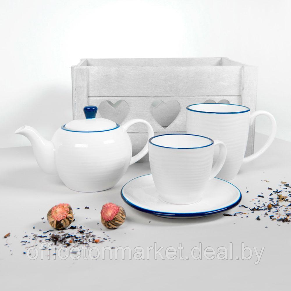 Набор посуды чайник и чашка с блюдцем "Seawave", белый, синий - фото 2 - id-p196383651
