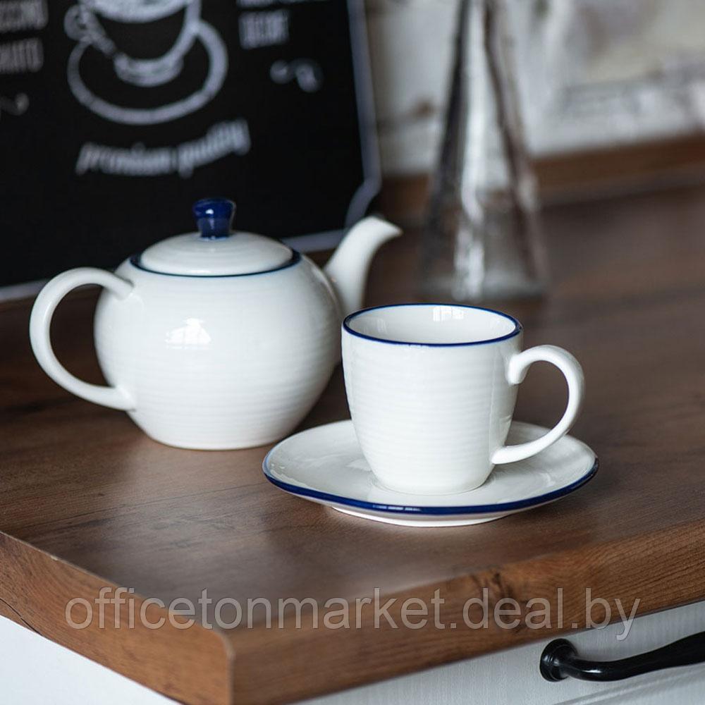 Набор посуды чайник и чашка с блюдцем "Seawave", белый, синий - фото 5 - id-p196383651
