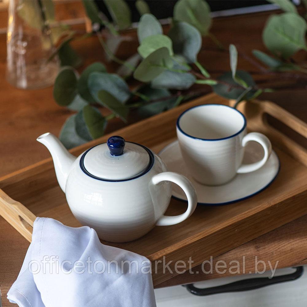 Набор посуды чайник и чашка с блюдцем "Seawave", белый, синий - фото 6 - id-p196383651