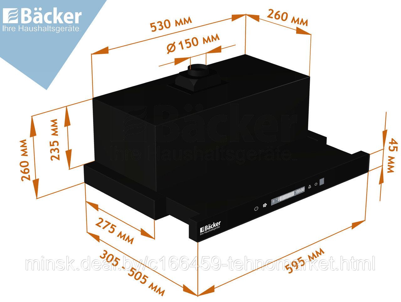 Кухонная вытяжка BACKER TH60СL-2F200-SHINY BLACK RC - фото 2 - id-p140653741