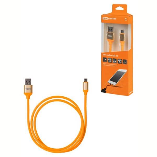 Дата-кабель, ДК 13, USB - micro USB, 1 м, силиконовая оплетка, оранжевый, TDM