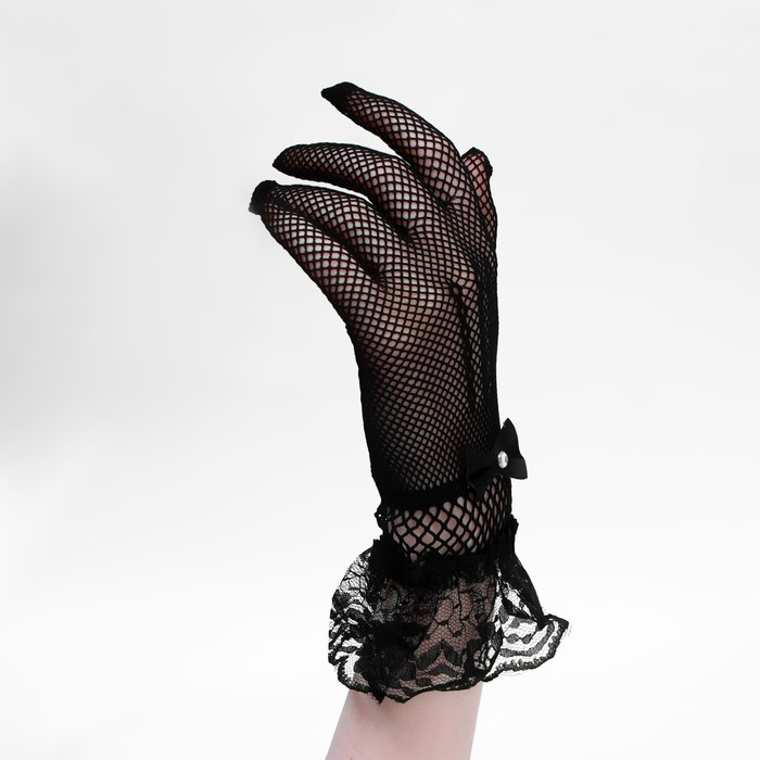 Карнавальные перчатки ажурные цвет черный короткие - фото 2 - id-p196470798
