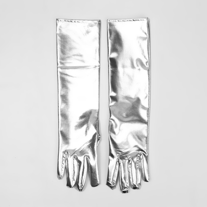 Карнавальные перчатки цвет серебро длинные - фото 1 - id-p196477864