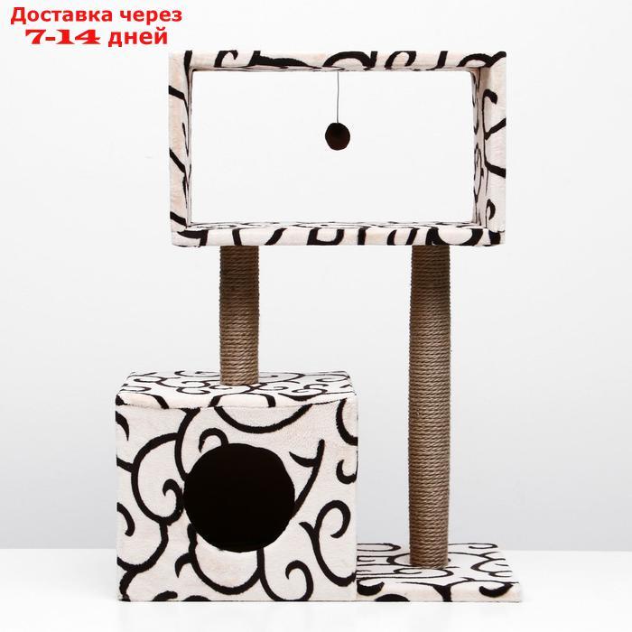 Домик-когтеточка "Куб" с мезонином и игрушкой, 60 х 35 х 85 см микс цветов - фото 4 - id-p196373918