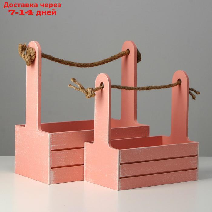 Набор кашпо деревянных 2 в 1 (25.5×15×30; 20×12×23) "Прованс", розовый - фото 2 - id-p196373960