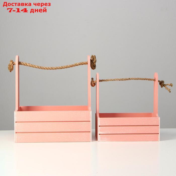 Набор кашпо деревянных 2 в 1 (25.5×15×30; 20×12×23) "Прованс", розовый - фото 4 - id-p196373960